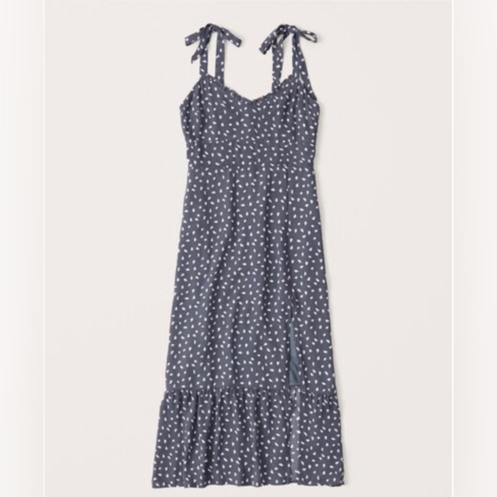 Abercrombie tie shoulder midi dress (blue dot)